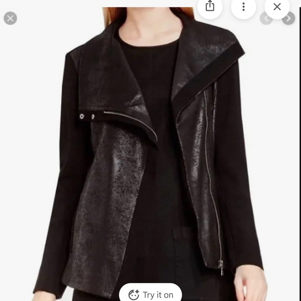 Vince Camuto Two Ponte Knit Black Moto Jacket- Medium